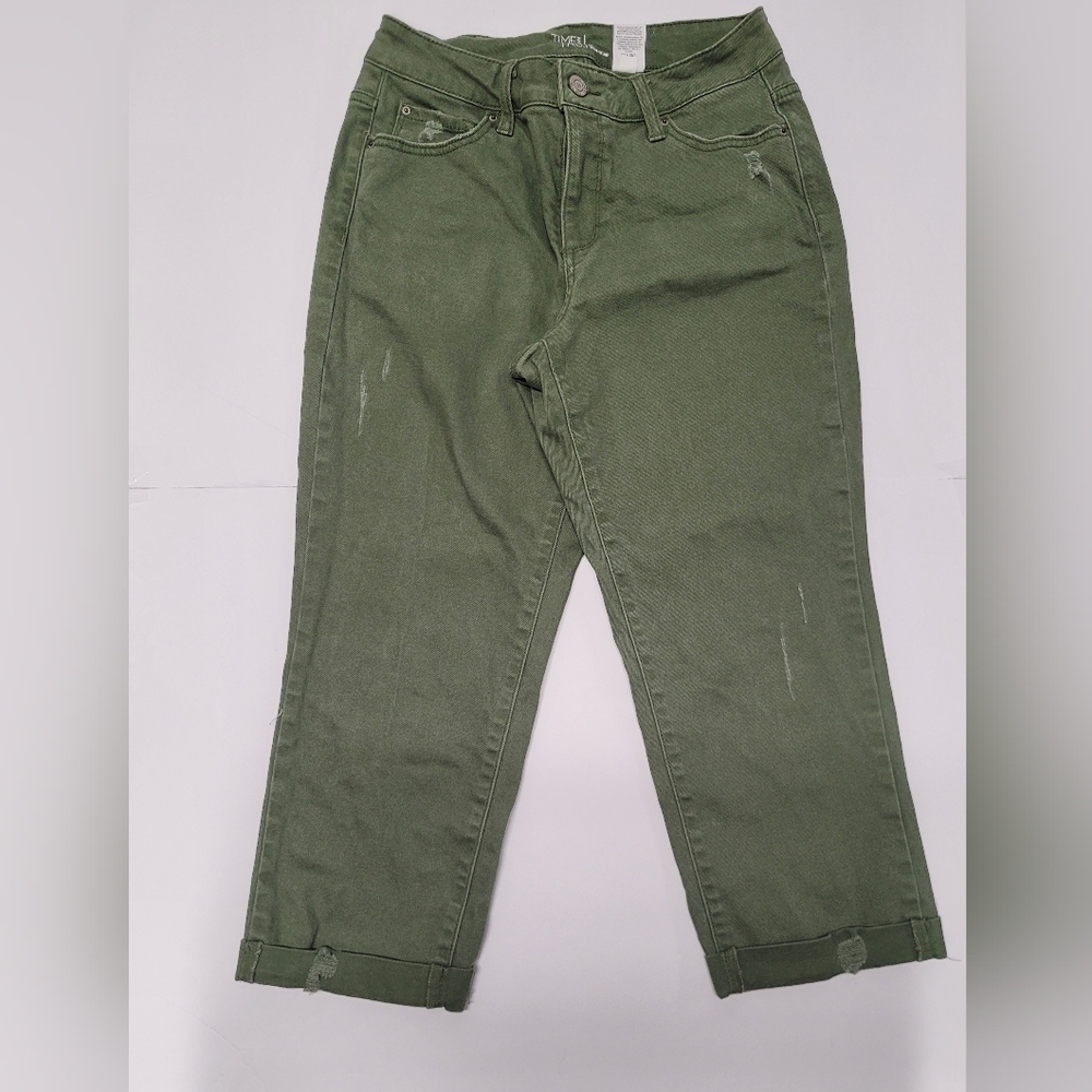 Time And Tru Olive Green Midrise Cropped Capri Cuffed Jeans 8